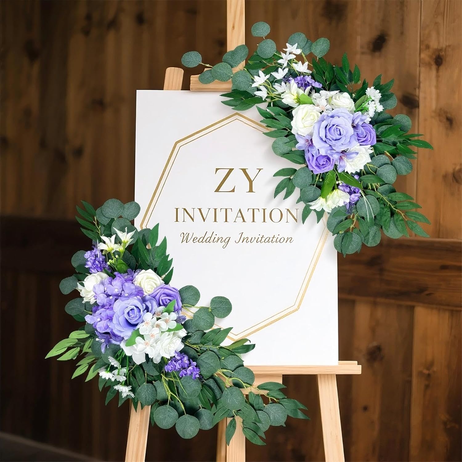 Petalivebioom Artificial Wedding Arch Flowers (Pack of 2), White Wedding Flowers for Wedding Welcome Ceremony Sign, Faux Floral Swags, Banquet and Reception Backdrop Floral Decoration (White & Purple)