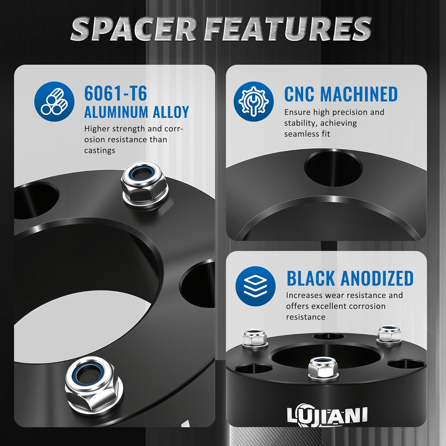 2" Front Leveling Lift Kits for 2007-2024 Silverado 1500/Sierra 1500 (2WD/4WD), Heavy Duty Forged Aluminum Strut Spacers Raise the Pickup 2 Inch, Suspension Level Lift Kit for Shock, 2 Pack