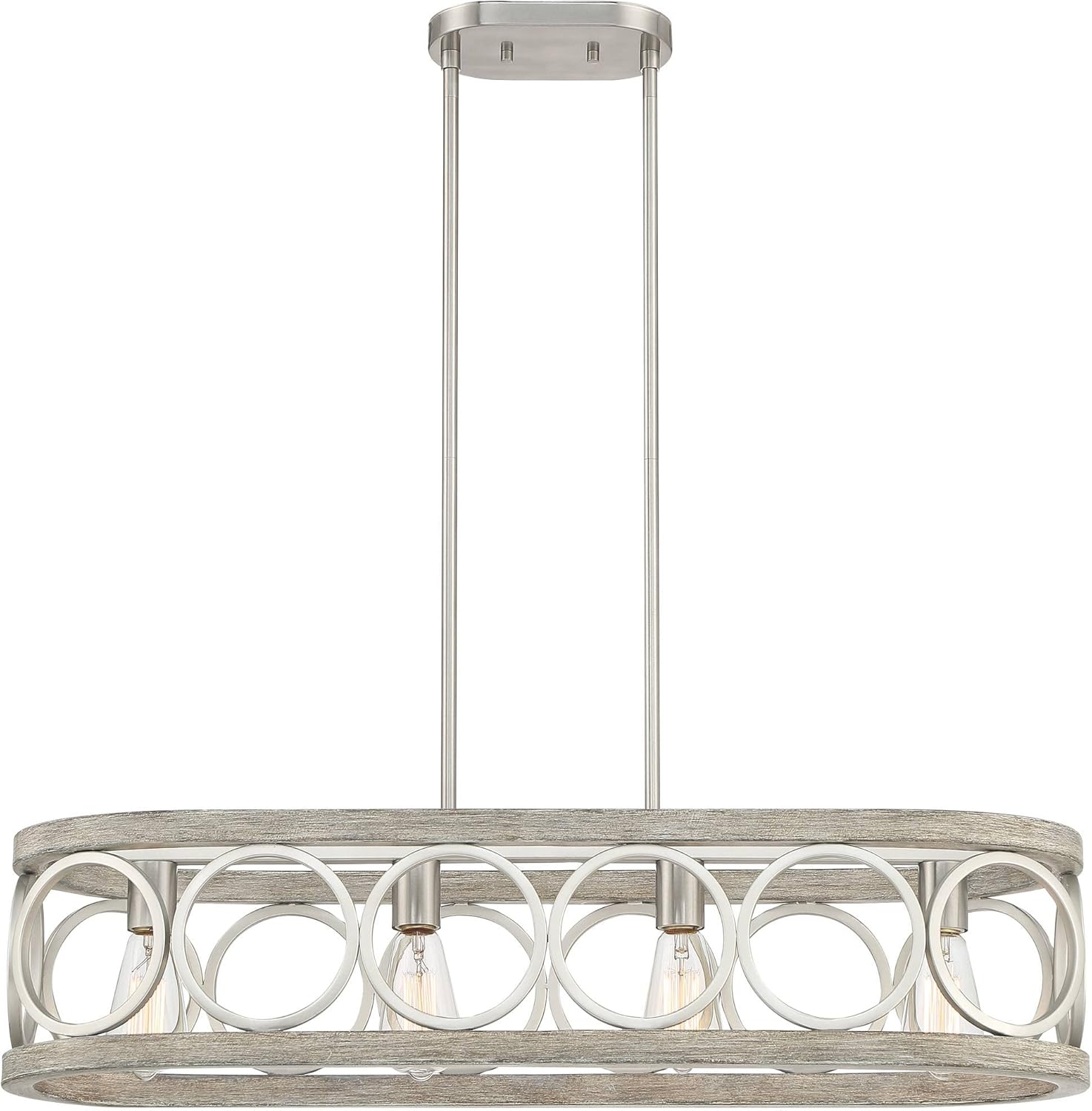 Salima Brushed Nickel Gray Wood Linear Island Pendant Chandelier 32 1/2" Wide Modern Farmhouse 4-Light LED Fixture for Kitchen Dining Living Room House Home High Ceilings - Franklin Iron Works - - 