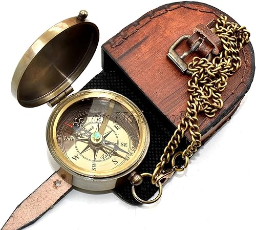 Miniatura 3 de So You Can - Brújula de bolsillo con hebilla, bolsa de cuero de regreso a casa, cadena antigua grabada de latón para campamento para supervivencia,