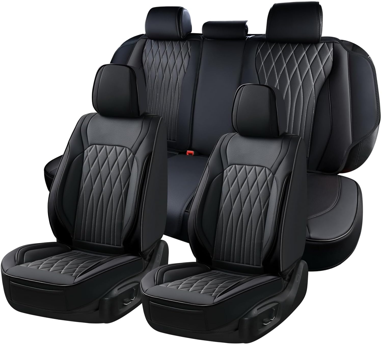 Car Seat Covers Front Set Leather Front Car Seat Cover Car Seat Protector Waterproof Automotive Seat Cover Universal Fit Most Cars (Black)