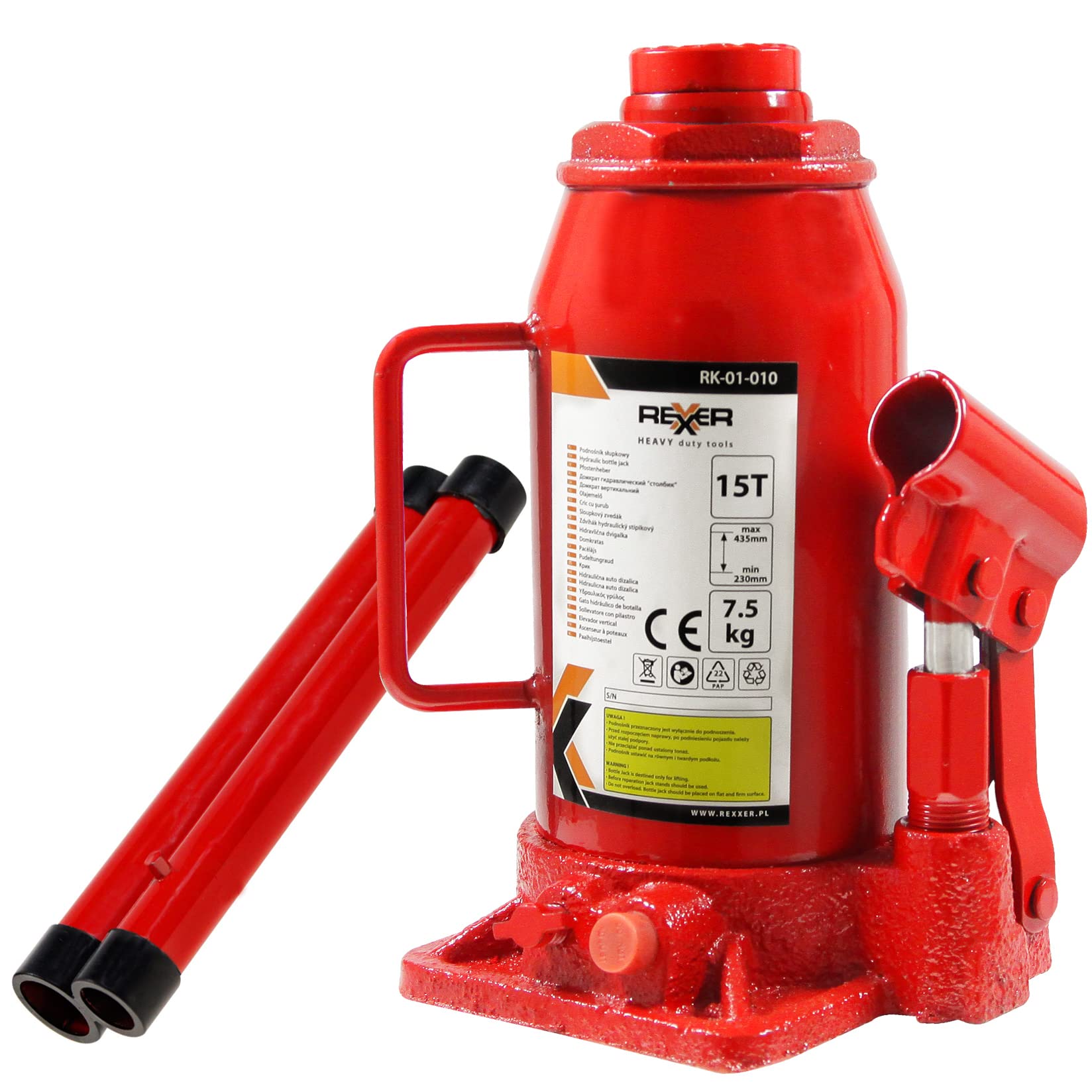 REXXER Hydraulischer Wagenheber 15T - Stempelwagenheber für Garage & Werkstatt - Robuster Wagenheber zum Anheben bis 15 Tonnen - Hubhöhe 230-435 mm