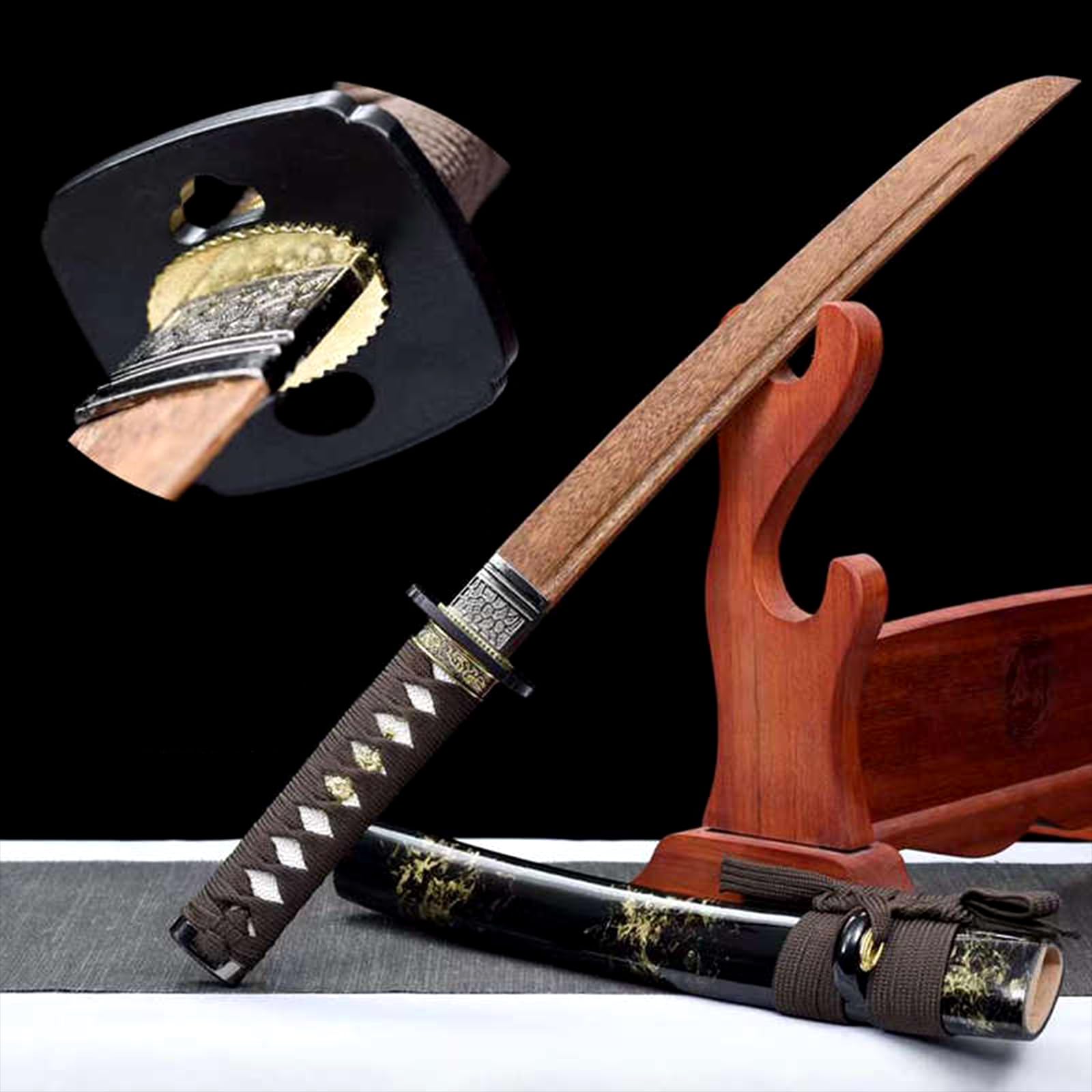 Espadas samurái Cortas de Madera de 55 cm,Bokken Artesanal,Katana de Palisandro Natural para Regalos,exhibiciones,Cosplay,Accesorios y Colecciones.