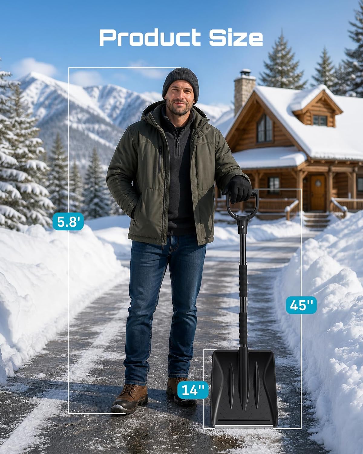 Seesii Snow Shovel with Stainless Steel Scraper Blade, Dual Sponge Grips