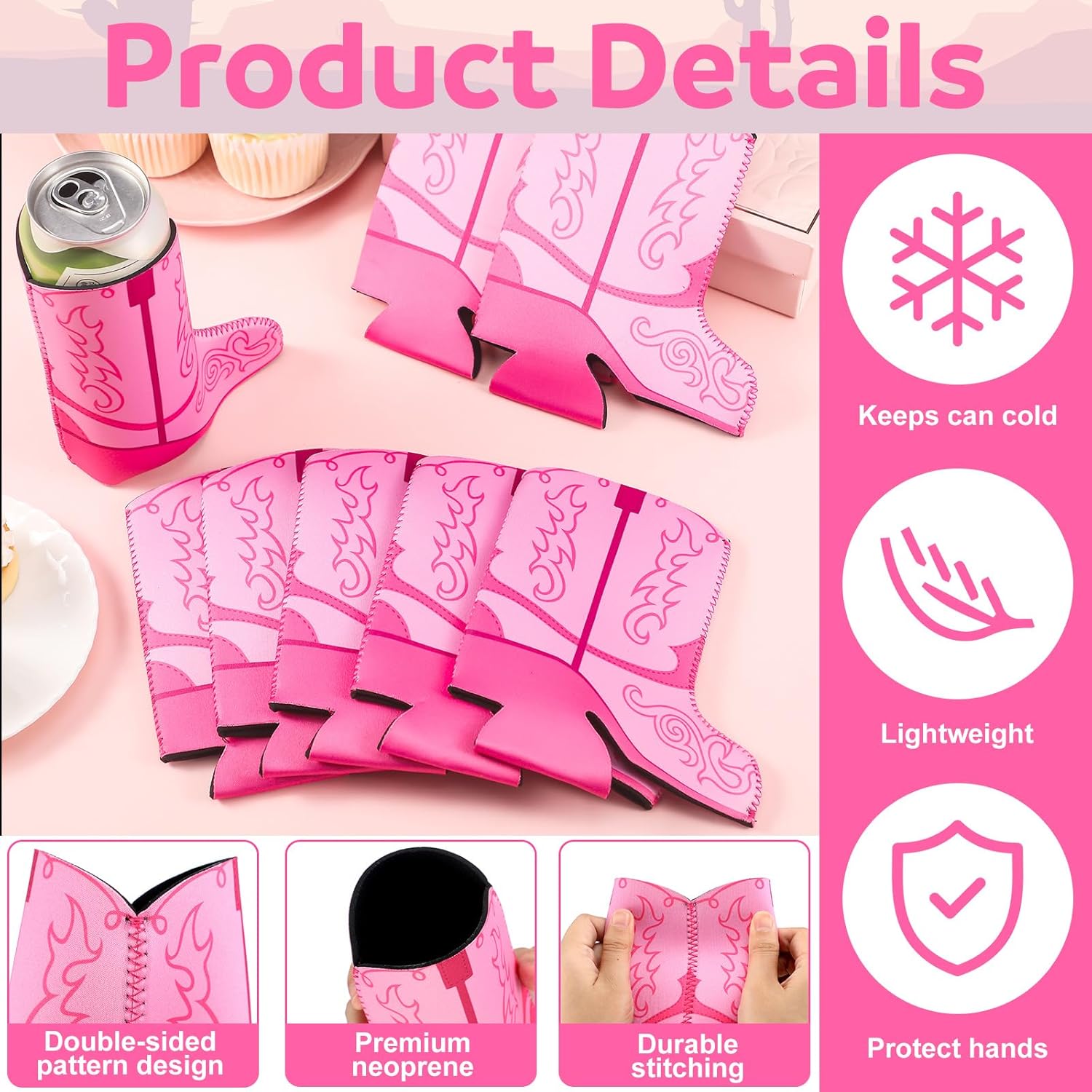 SiliFine 24 Pcs Cowboy Boot Can Coolers Western Cowgirl Party Decorations 12oz Skinny Insulated Slim Can Holder Neoprene Drink Glasses holders for Rodeo Party Birthday Supplies (Cowgirl,Pink)