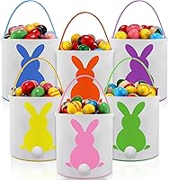 Vista 1 de Honeydak 6 cestas de caza de huevos de Pascua para niños, conejo, de lona, bolsas de cubo (esponjosas)