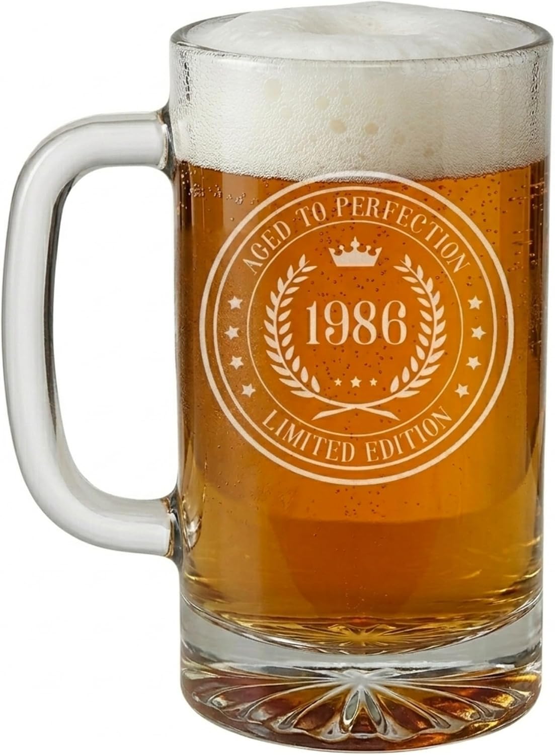 Vintage 1986 Engraved 16oz Beer Mug 40th birthday gifts men women circle
