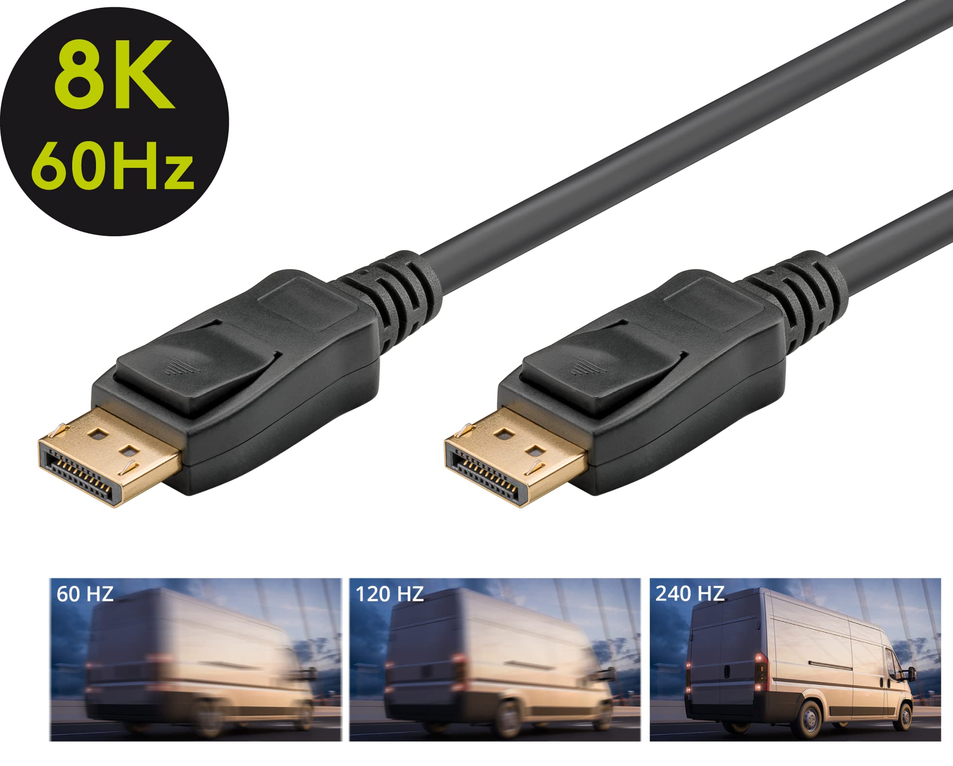 goobay 64799 DisplayPort kabel 1.4 8K 60 Hz (4320p) i 4K 120 Hz/kabel połączeniowy 32,4 Gbits DP 1.4 do monitorów gamingowych, laptopów, kart graficznych, UHD / 3M