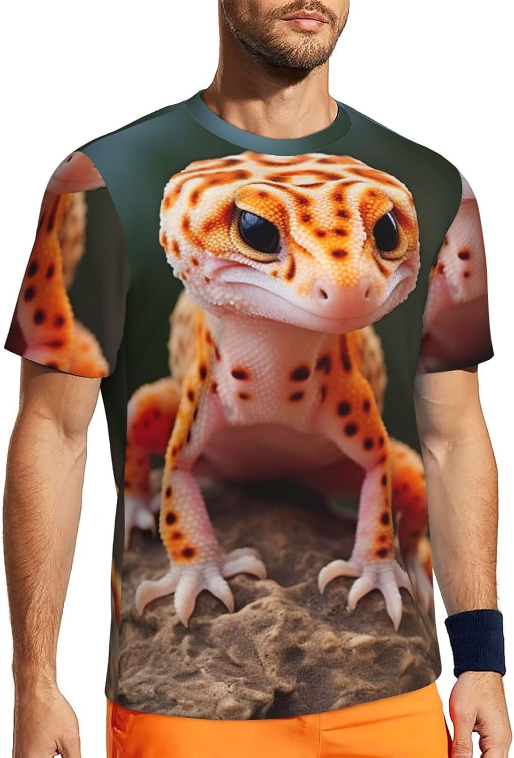 Sand Leopard Gecko Print Mens Short Sleeve Mesh T-Shirt Breathable Athletic Gym Running Casual Sports Wear