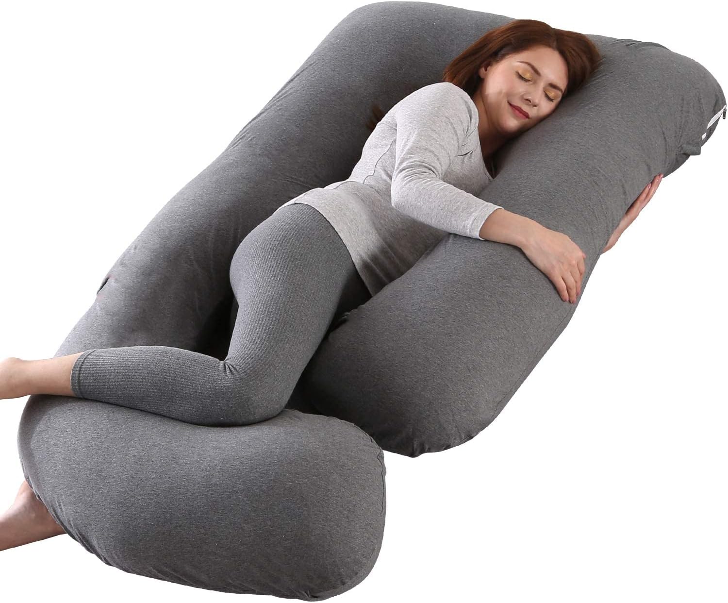 Victo.Star Pregnancy Pillow,57 inches U Shaped Maternity Pillow with Removable Jersey Cover Full Body Pillow Support for Back, HIPS, Legs, Belly (Black Grey)