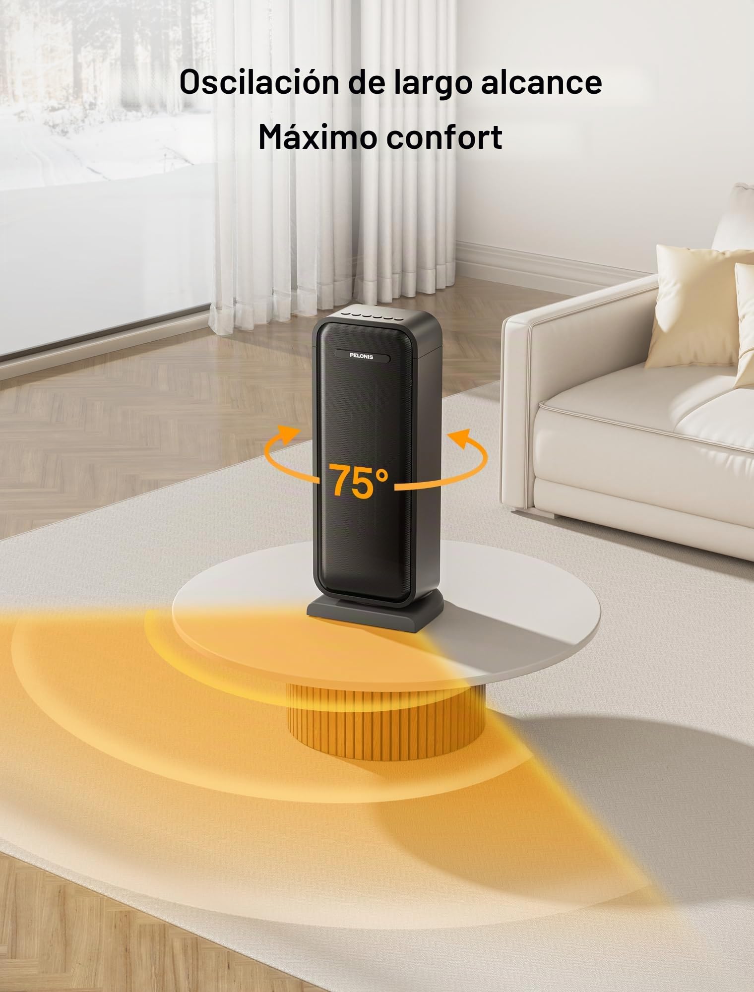 PELONIS Calefactor Eléctrico 2000W Eficiente, Calefactor de Ambiente Compacto Portátil, Cerámica, 2 Ajustes de Termostato, Temporizador 12H, Protección Antivuelco