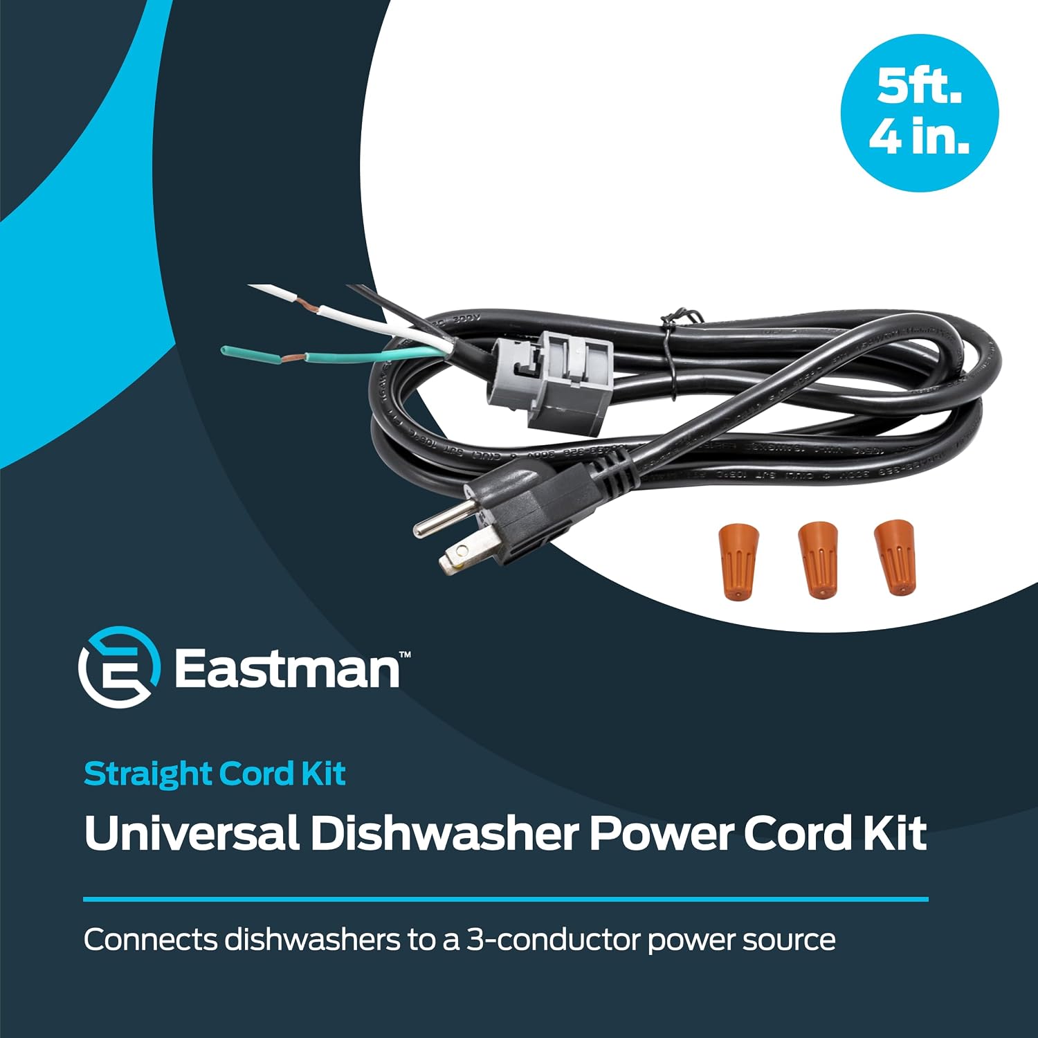 Eastman 5/4 Inch Universal Dishwasher Power Cord Kit, Straight, 69011