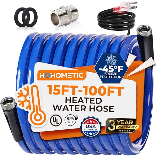 15FT (15-100FT) Heated Water Hose for RV,-45 ℉ Antifreeze 4.0 Upgraded Heated Drinking Water Hose，Rv Freshwater Hoses with Fittings, Rv Accessories