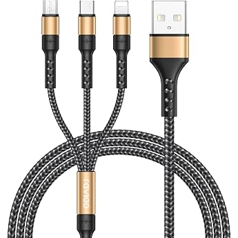 Raviad Multi USB Cable 1.2 m Multi Charging Cable 3 in 1 Fast Charging Cable Nylon