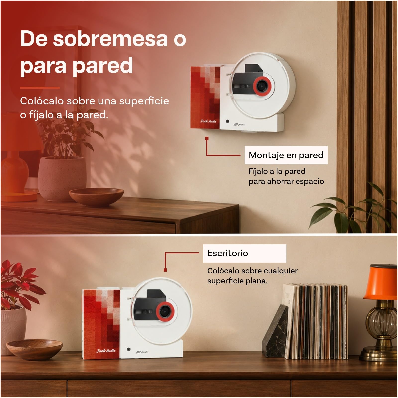 Reproductor de CD Retro, Altavoces Integrados y Emisor Bluetooth de MMOBIEL | Montaje en Pared sin Taladrar, Portátil, Reproducción USB, Salida AUX, Mando a Distancia – 6W Power, 88Hz–20kHz & 4000 mAh