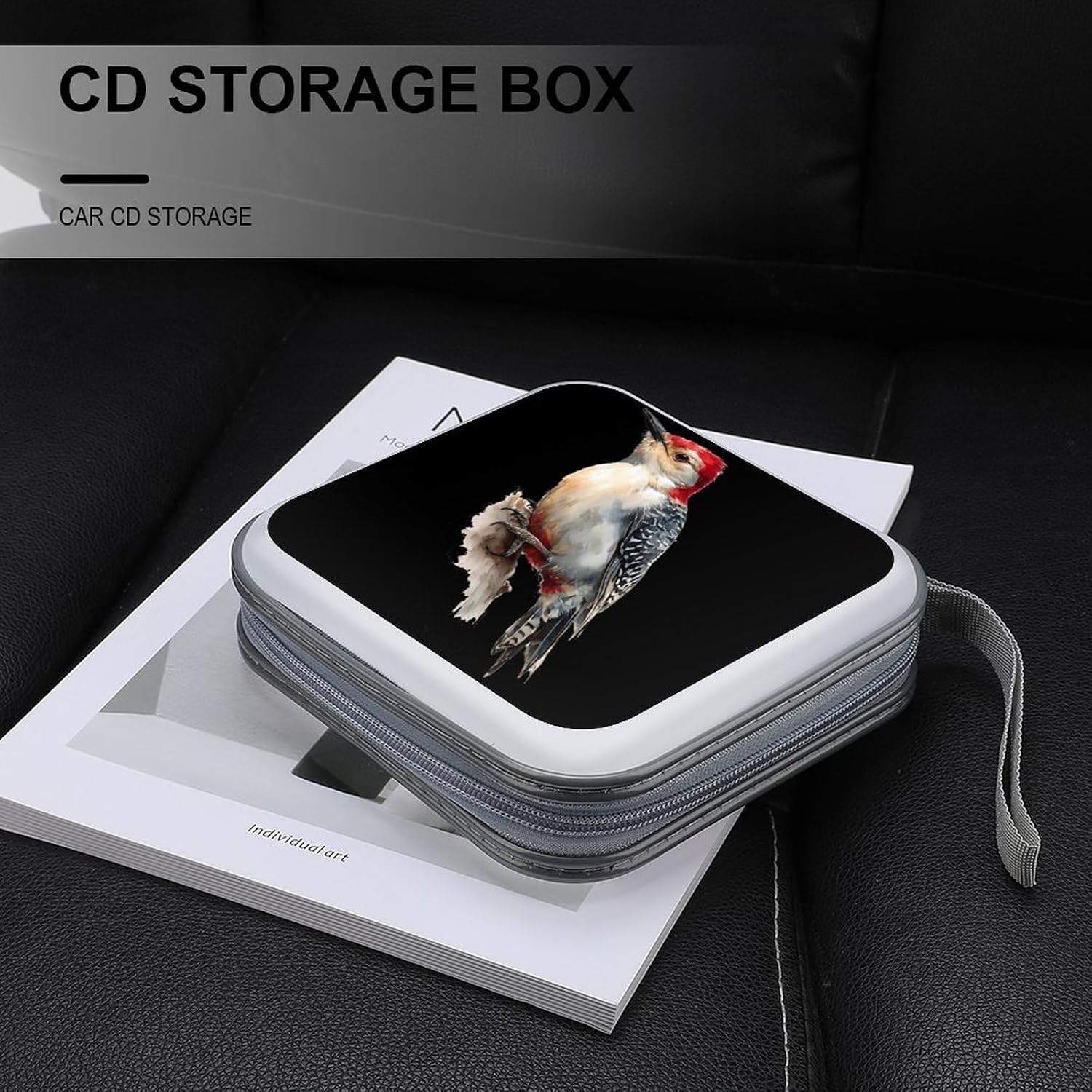 Watercolor Woodpecker Bird CD Case DVD Storage Holder Binder 40 Capacity | protective,hard case,protable loop,travel car use,zippered closure