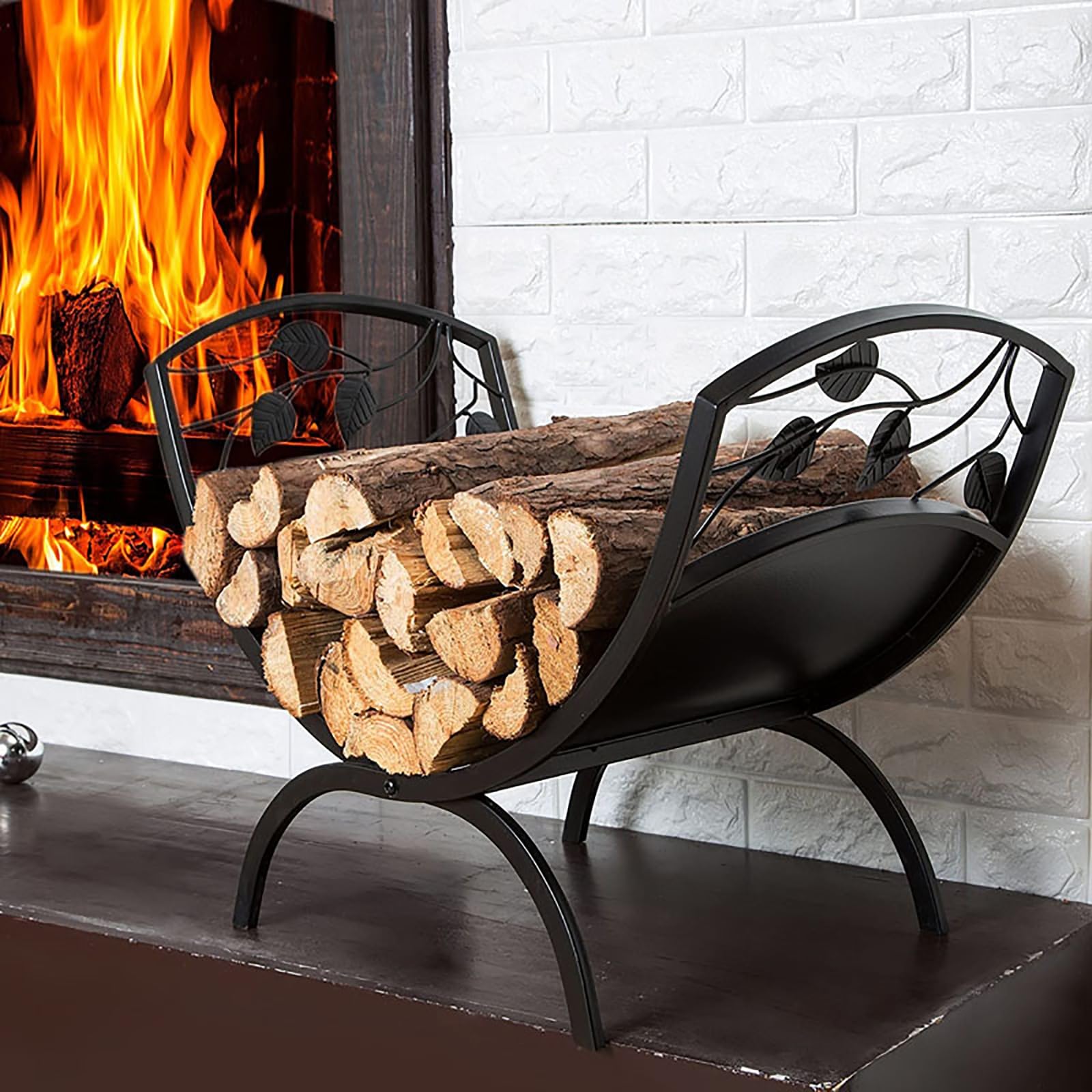 Brennholzregal für den Innenbereich mit Stapelhalter für die Holzlagerung, Kaminzubehör, kleine Brennholzträgerhalterungen aus Metall für den Außenbereich