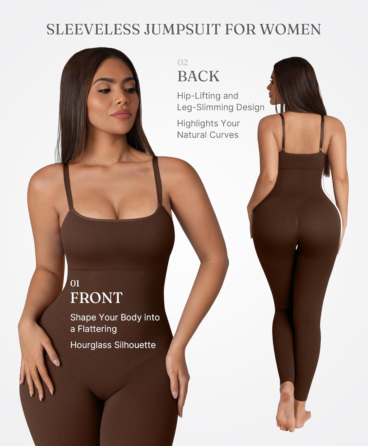 FeelinGirl Plus Size Tummy Control Jumpsuits for One Piece Ribbed Fabric With Stretch Women Workout Romper Seamless - Image 4