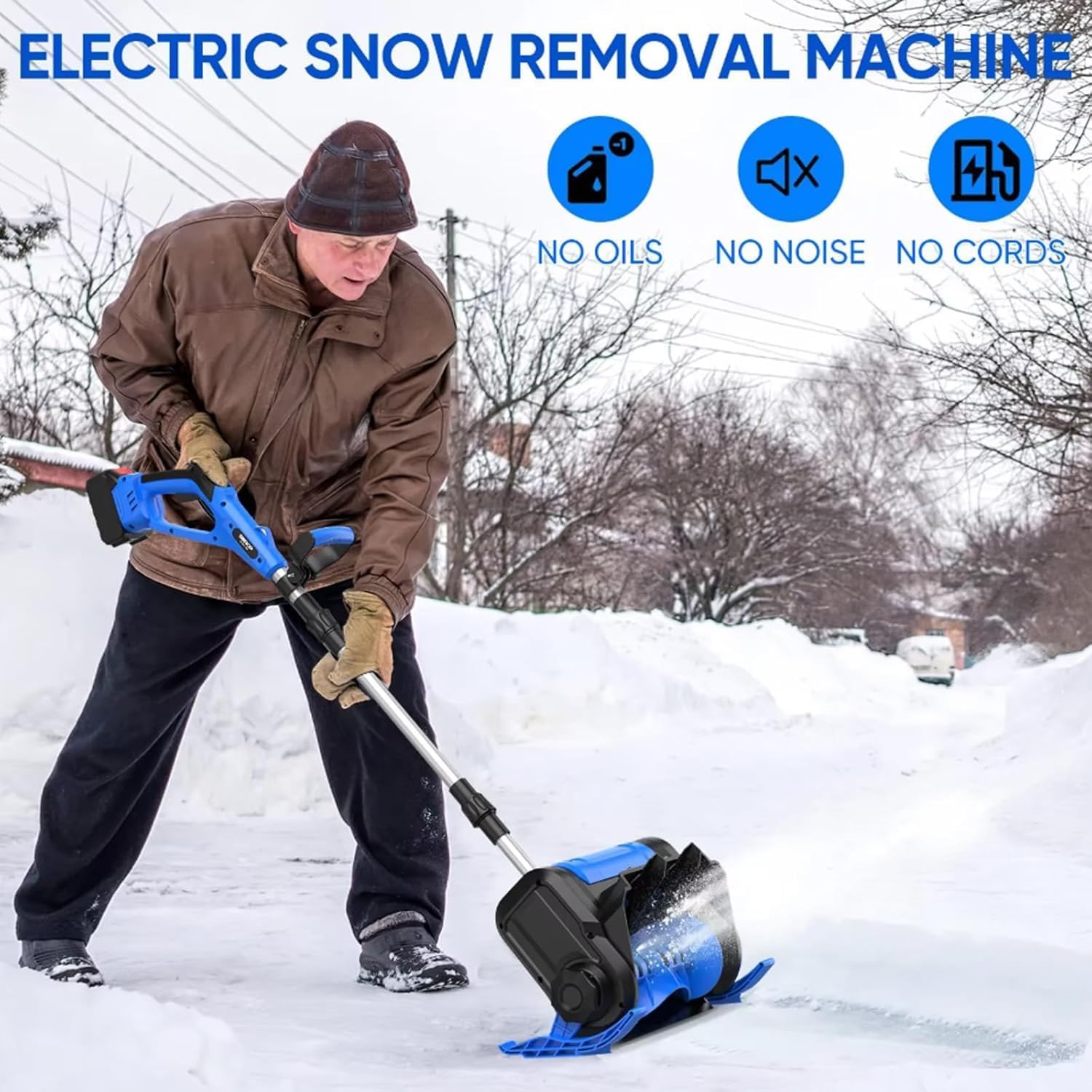 Cordless Snow Shovel, Foldable Handheld Snow Thrower, Aluminum Alloy Material & Battery Capacity Display, 30cm Clearing Width & 8.5m Throwing Distance, 3000 RPM Auto Electric Snow Thrower