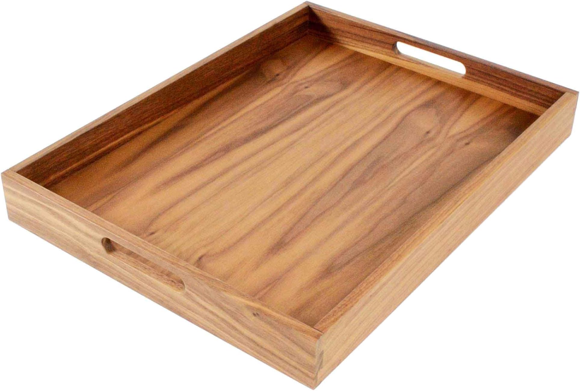 Walnut Wood Serving Tray with Handles - Serve Coffee, Tea, Cocktails, Appetizers, Breakfast in Bed or for Ottomans or Desk - 20x15 Rectangular