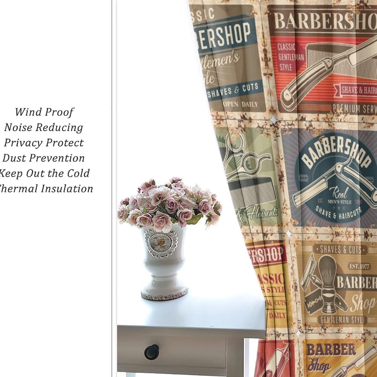Retro Barbershop Blackout Curtain Featuring Hair Salon Tools and Stylists Grommet Window Insulated NoiseDrapes Decor for Bedroom Living Room Curtains 2 Panels 63" L x 27.5" W