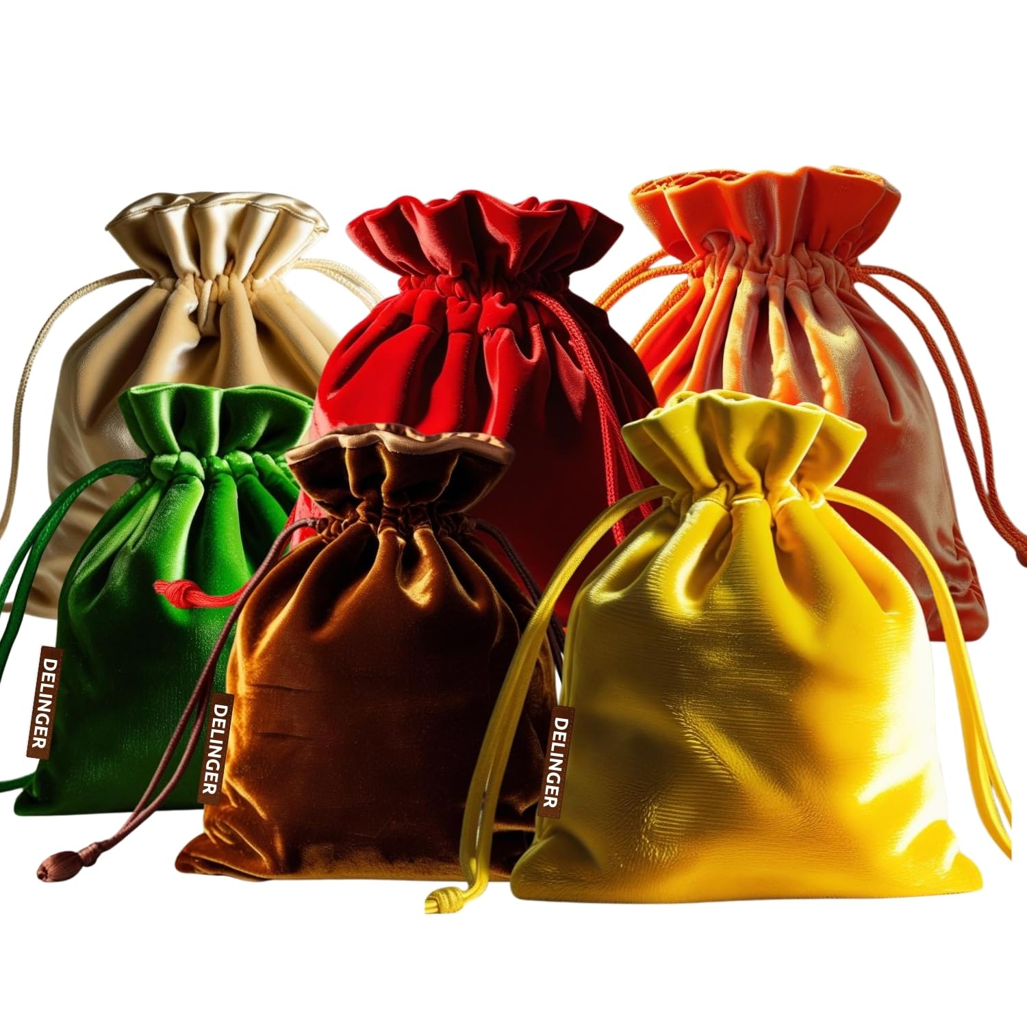 delinger 5x6 inch velvet potli bag, wedding party favor handbag, bridal return gift pouch, ethnic style festive functions pack of 6 (multicolor, 5x6 inch)