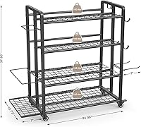 Vista 6 de 4-Tier Dumbbell Rack Stand Only, Adjustable Weight Rack for Dumbbells Kettlebells Yoga Mat, Home Gym Storage Rack with Wheels and Hooks, Powder