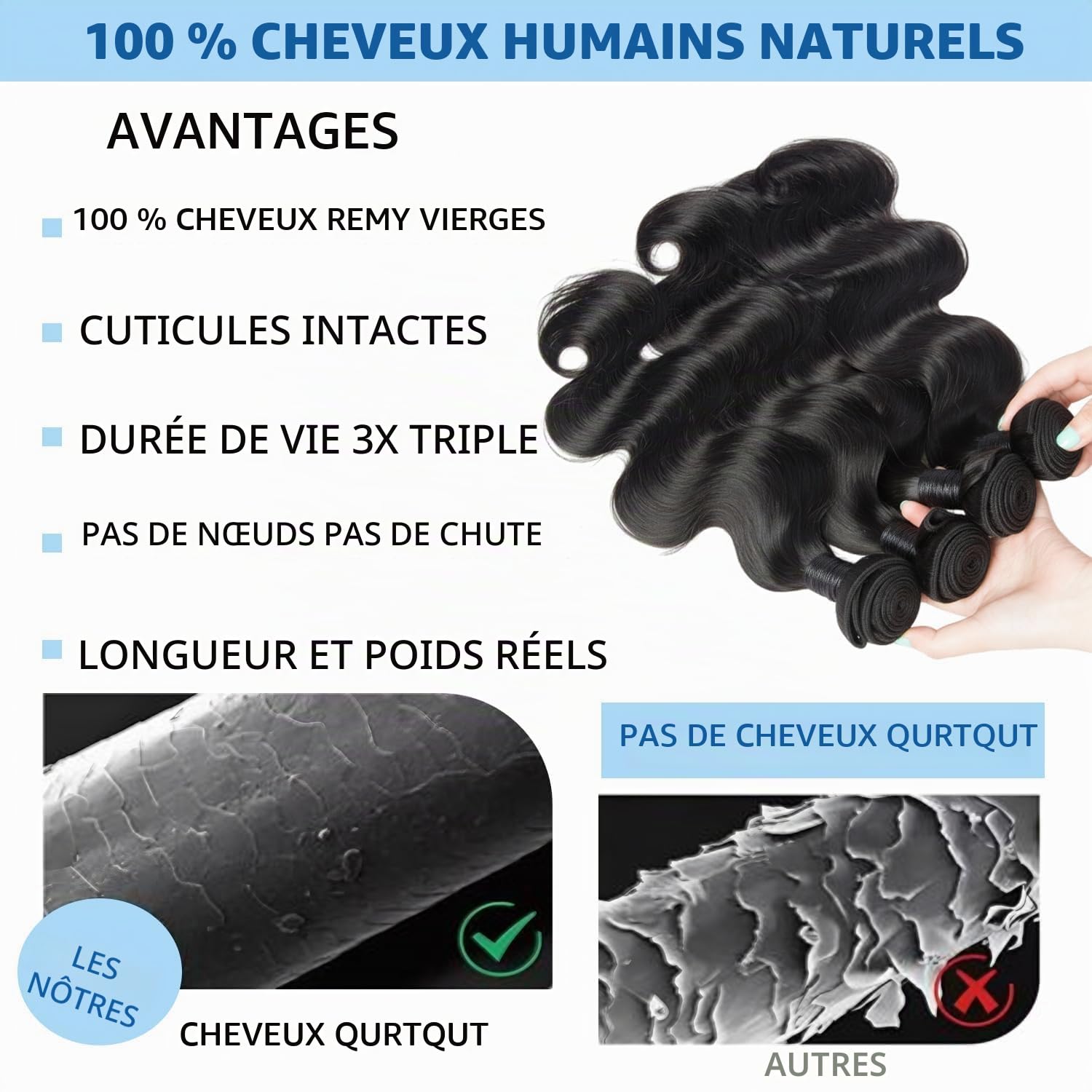 Tissage bresilien en lot cheveux humain Ondulé 14 16 18+12 pouces Body Wave Human Hair Bundles with Closure Cheveux Naturel Cheveux Humain Meche Bresilienne Couleur Noire Naturelle