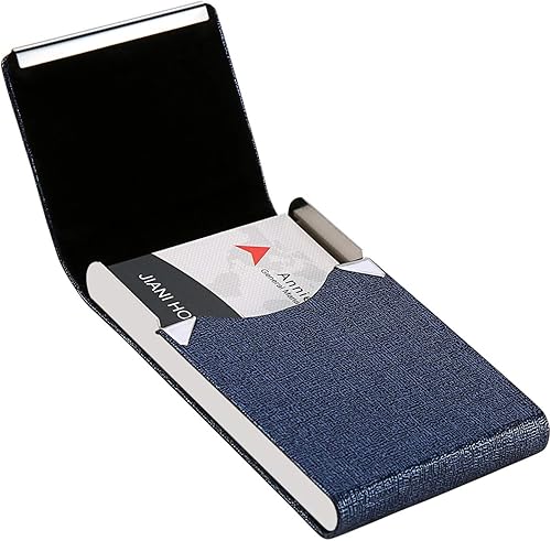 Miniatura 4 de Tarjetero con diseño ultra delgado, funda para tarjetas de visita con piel sintética de alta calidad, bolsillo para trajes, tarjetero metálico para