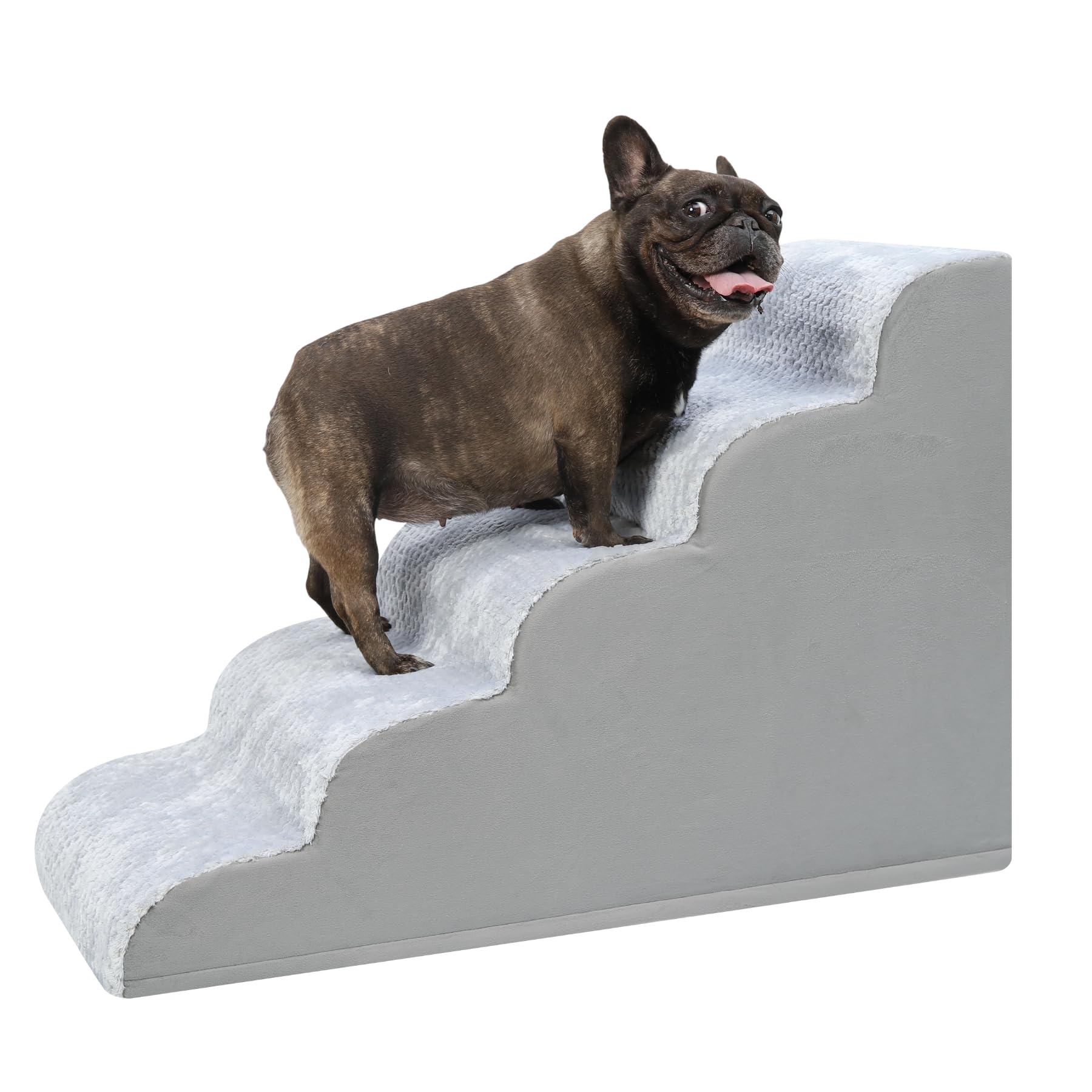 KSIIA Hundetreppe 5 Stufen, 57.5cm Hoch Haustiertreppe Hundetreppe für Kleine Hunde, Katzentreppe Hunderampe mit Waschbar Bezug für Bett, Couch, Sofa und Auto, 40x84x57.5cm, Grau