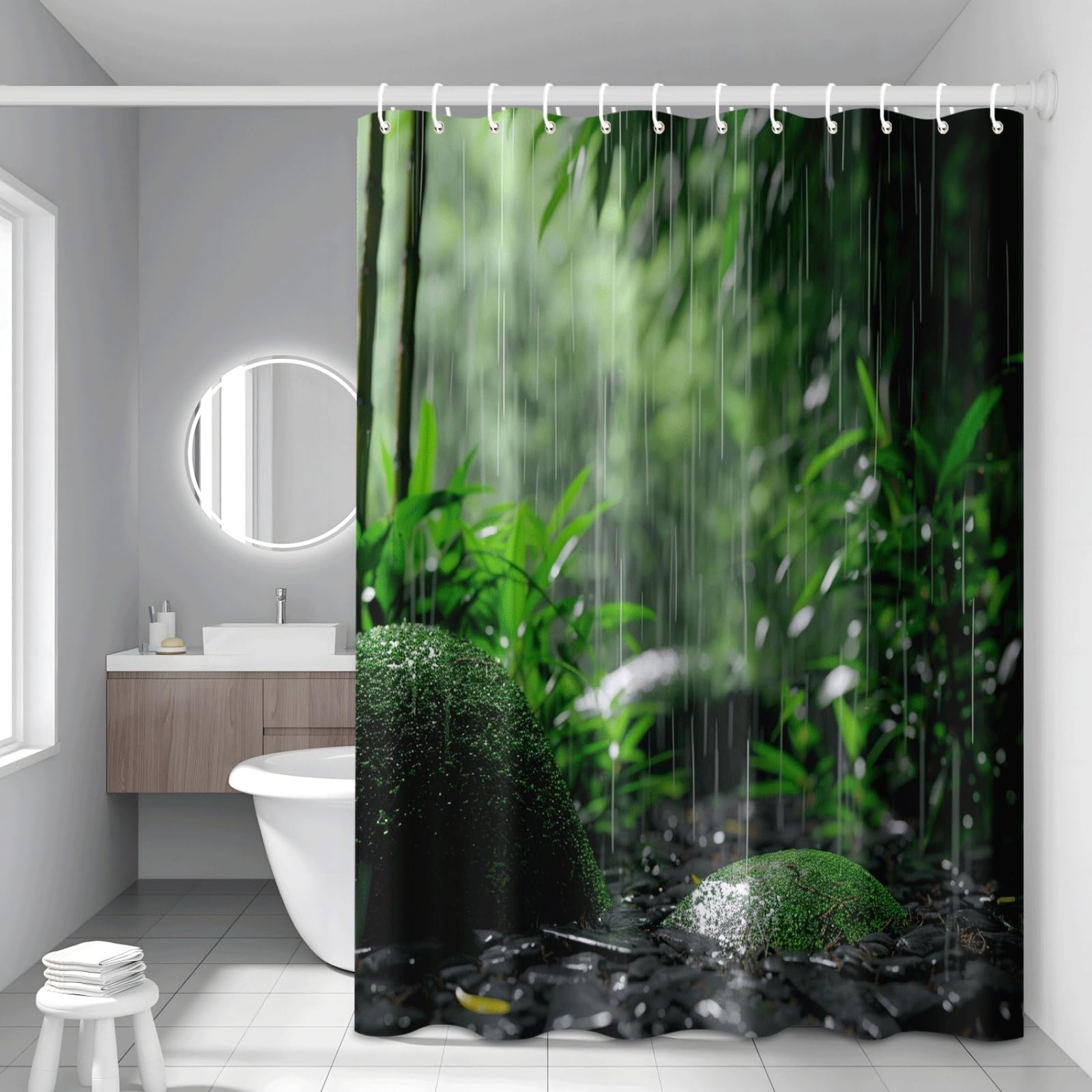 Rideau de douche anti éclaboussures lavable en tissu gris pour baignoire propre
