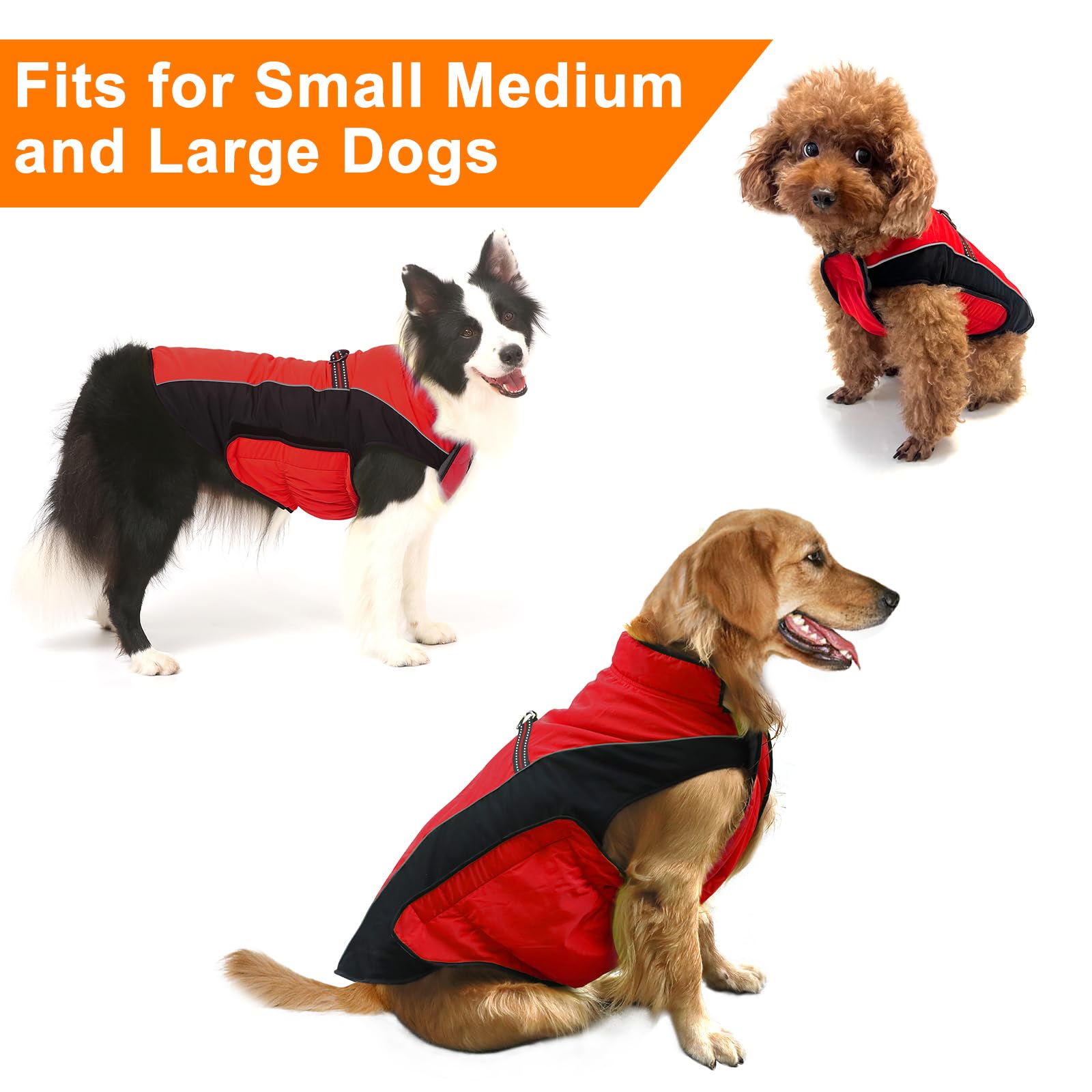 Dog Coat, Dog Jacket with Harness, Dogs Coats Waterproof, Reflective Winter Fleece Jackets, Fleece Lining Warm Vest - Image 4