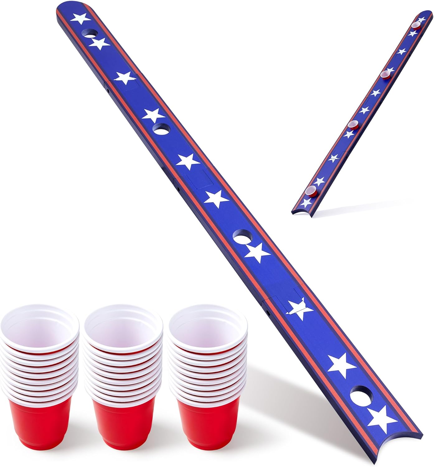5 ft shot board 4 person shot ski retro rustic wood ski shot board with 48 cute shot glasses for party,wedding celebration,birthday family gathering,game night - 56x4x0.8in (stripes design) bule white