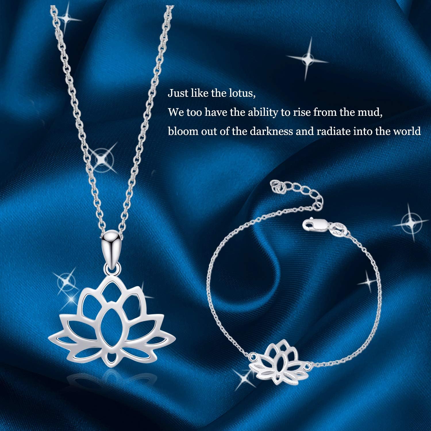 YFN Sterling Silver Open Lotus Flower Pendant Necklace Women Yoga Jewelry for Women - Image 5