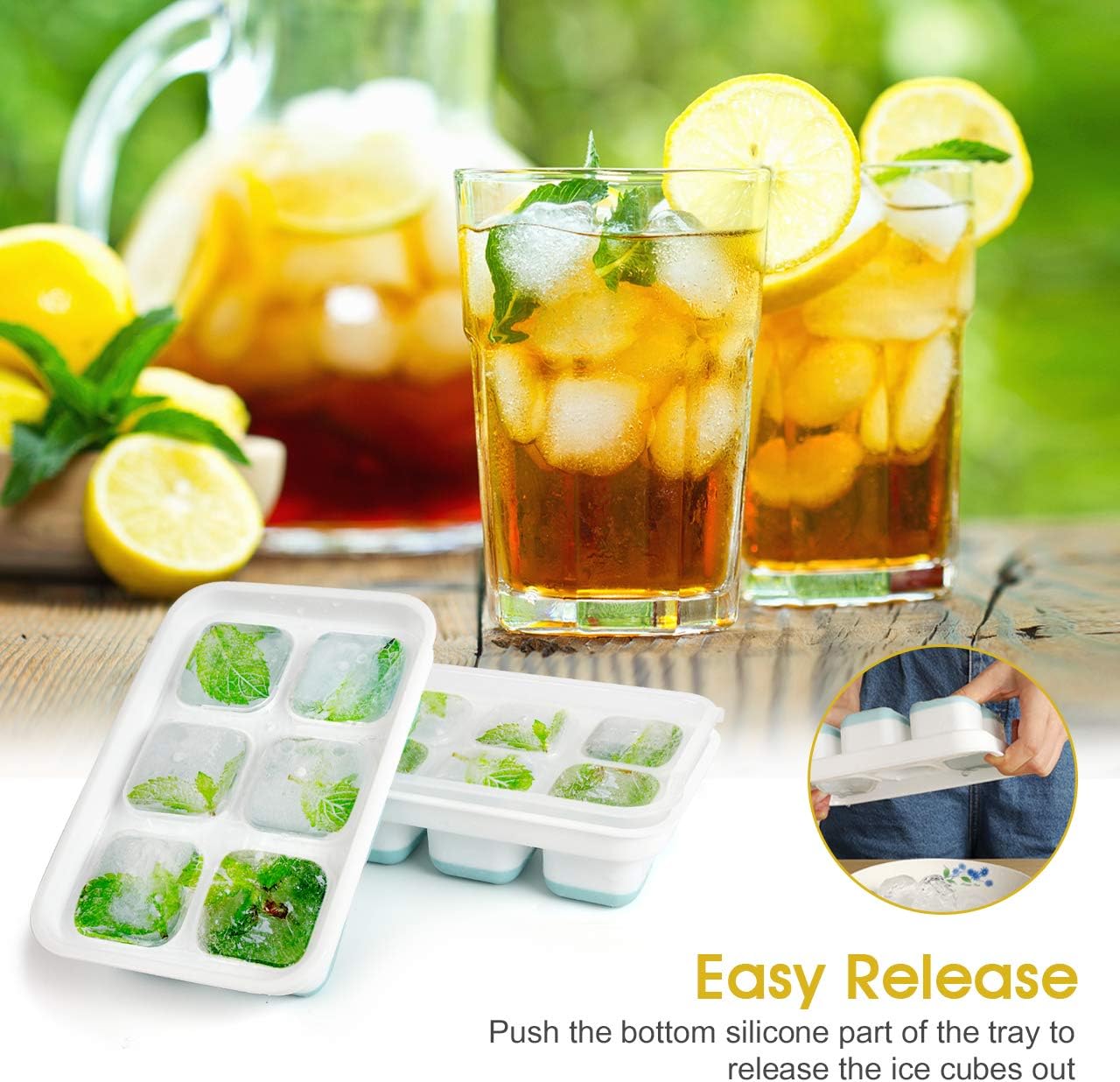 Kootek Ice Cube Trays 2 Pack - Large Square Ice Cube Molds Reusable Ice Maker with Removable Lids for Chilling Whiskey Wine Cocktail Beverages Juice
