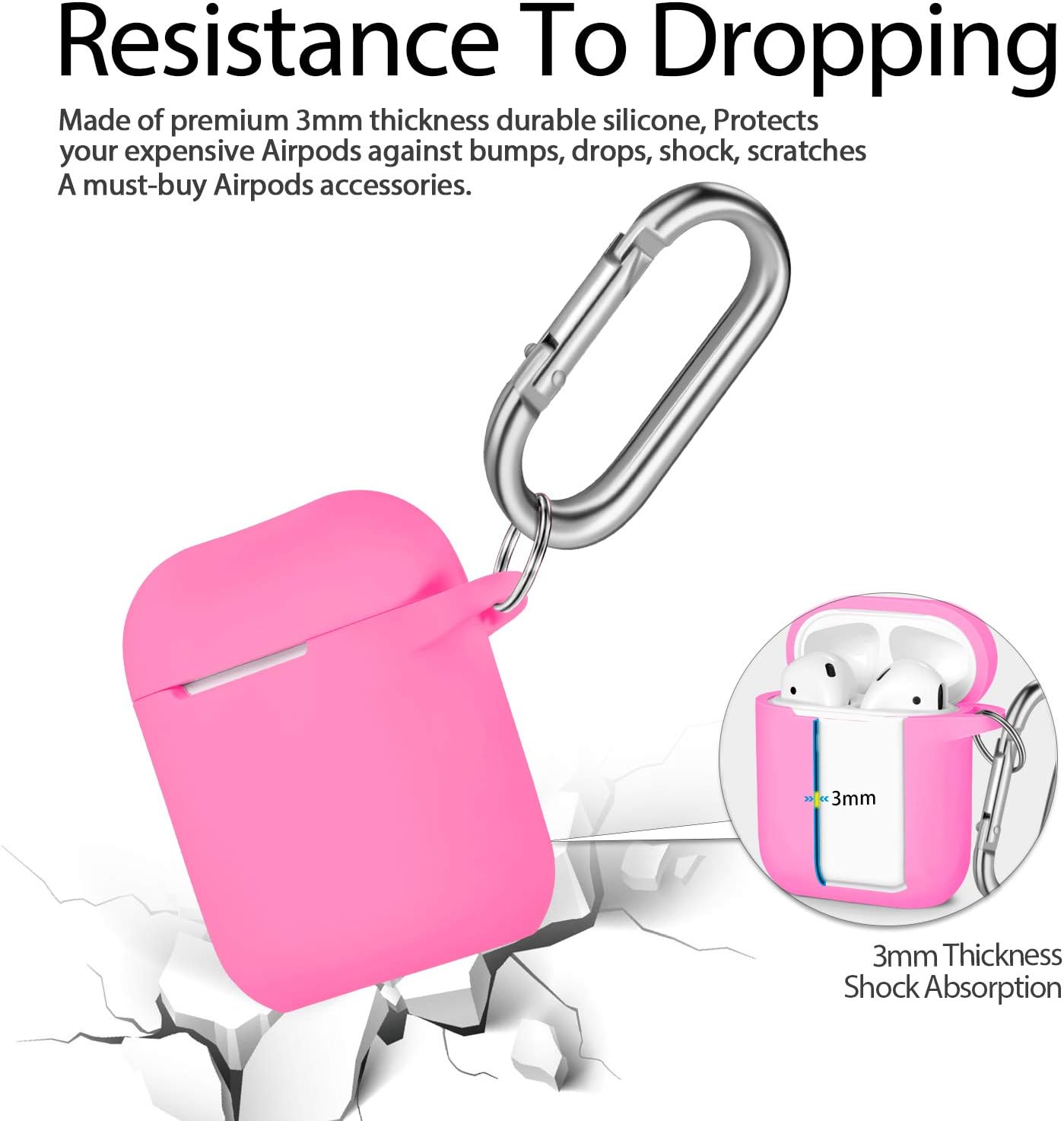 Hamile Compatible with AirPods Case [Front LED Visible] Soft Silicone Protective Cases Cover Skin Designed for Compatible with AirPod 2 & 1, Women Men, with Keychain (Rose-Nightglow Purple)