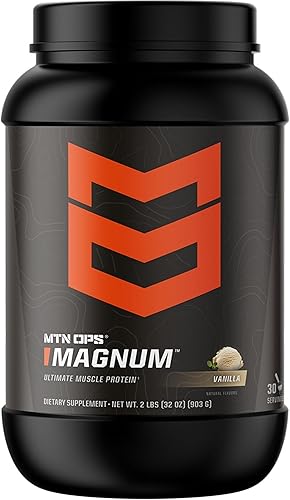 MTN OPS Magnum - Proteína en polvo de vainilla, 0.81 oz de proteína aislada de suero y proteína de leche con BCAA, cero azúcar y sin gluten, 30