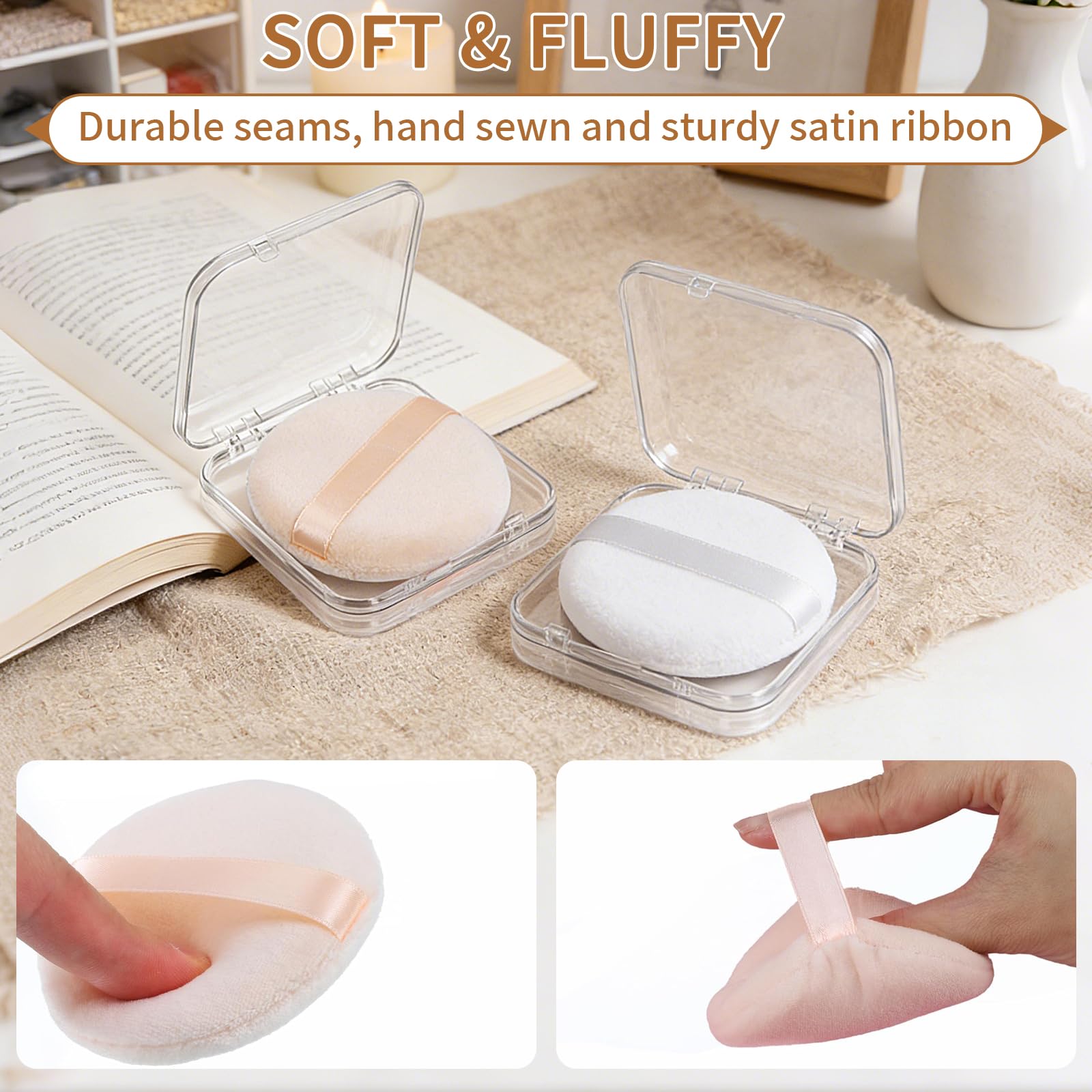 Puder do pudru z etui, 2-częściowy zestaw, puder do ciała, podróżny, gąbka do makijażu, do twarzy, niemowląt, miękka, biała, beżowa