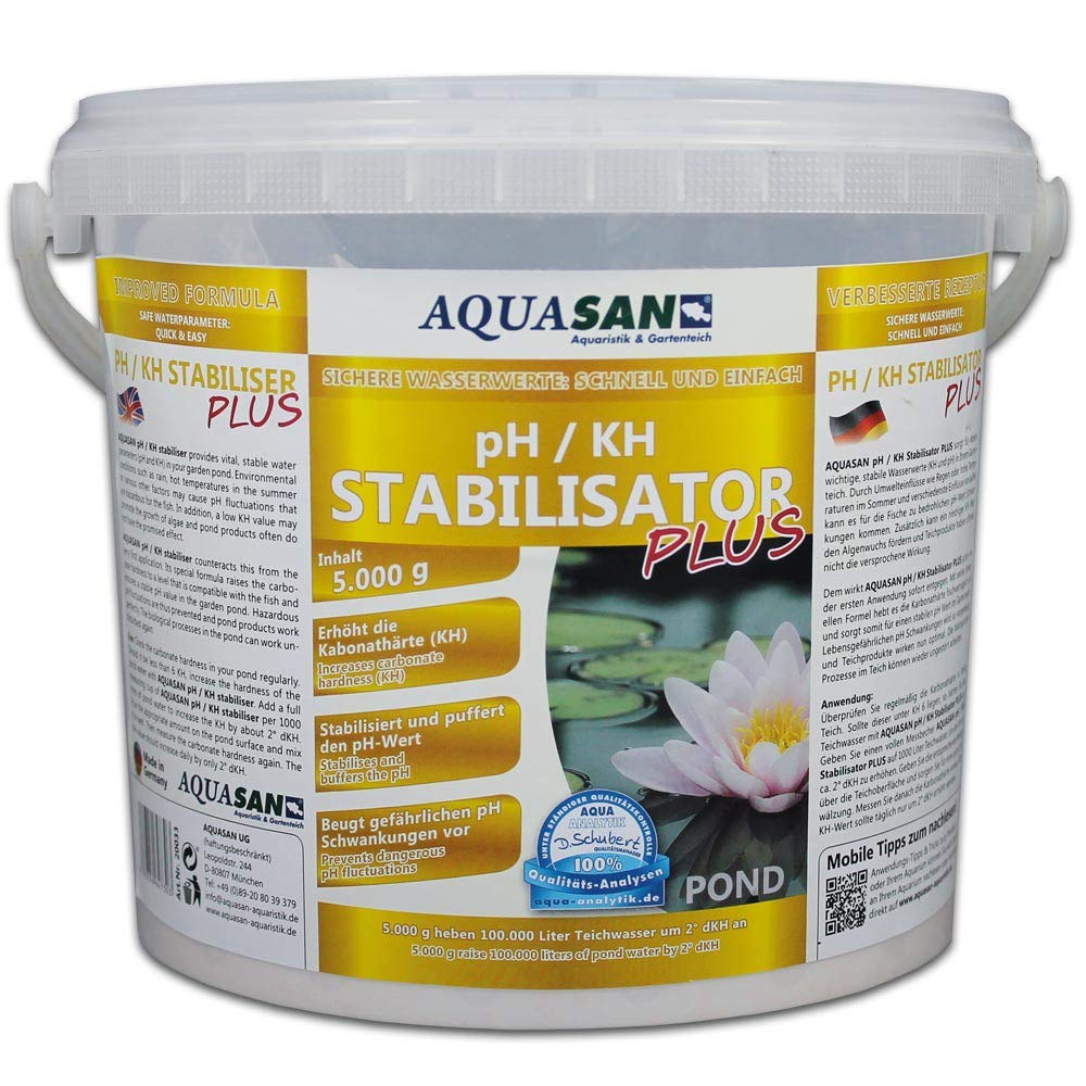 AQUASAN Gartenteich pH/KH Stabilisator Plus (Stabilisiert den KH-Wert und pH-Wert - Sorgt dabei für lebenswichtige und stabile Wasserwerte im Gartenteich), Inhalt:5 kg