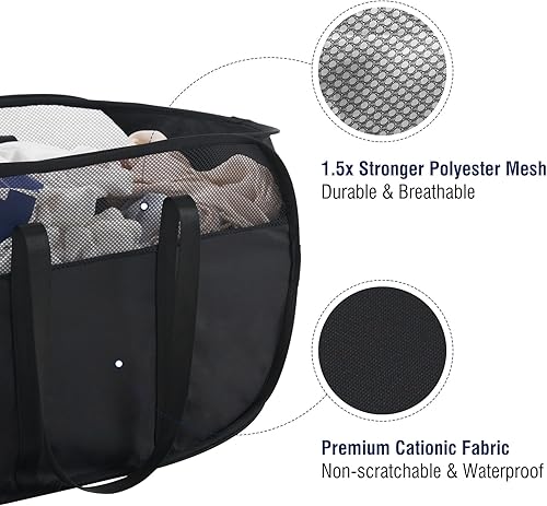 Miniatura 5 de TECHMILLY Cesta de lavandería plegable, cesto de malla desgarro a prueba con manijas reforzadas emergentes para lavandería, baño, dormitorio o viaje