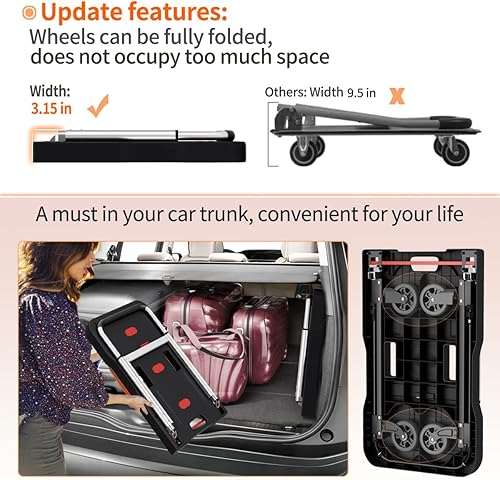 Miniatura 5 de Carro de mano portátil de plataforma, carrito de empuje compacto totalmente plegado, capacidad de 330 libras, carrito de mano resistente,