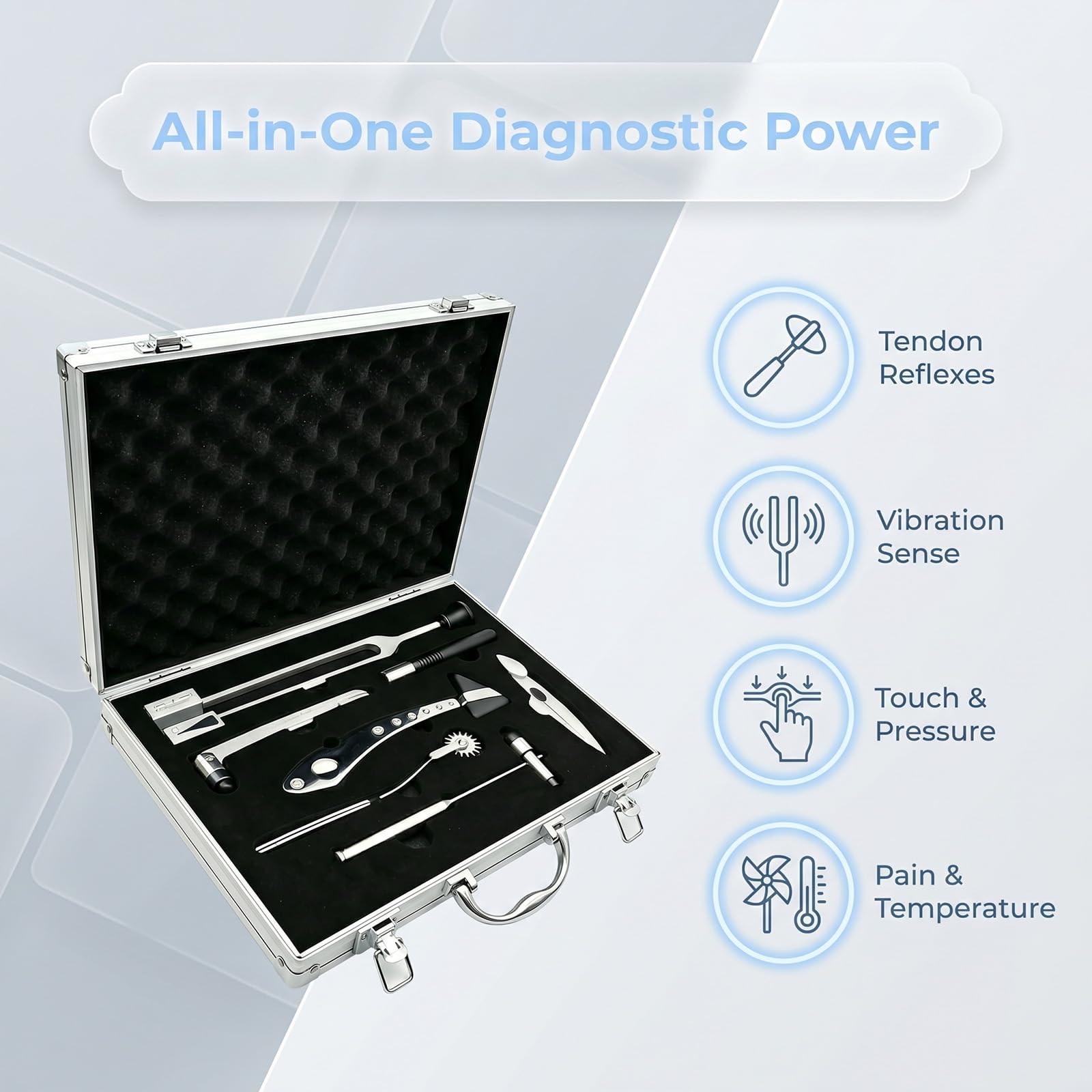 Set per Esame Neurologico, Set da 7 Pezzi per La Valutazione dei Riflessi Neurologici (puntura, Temperatura, Tatto, Vibrazione E Tendine), per Medicina Interna Ed Esami Clinici