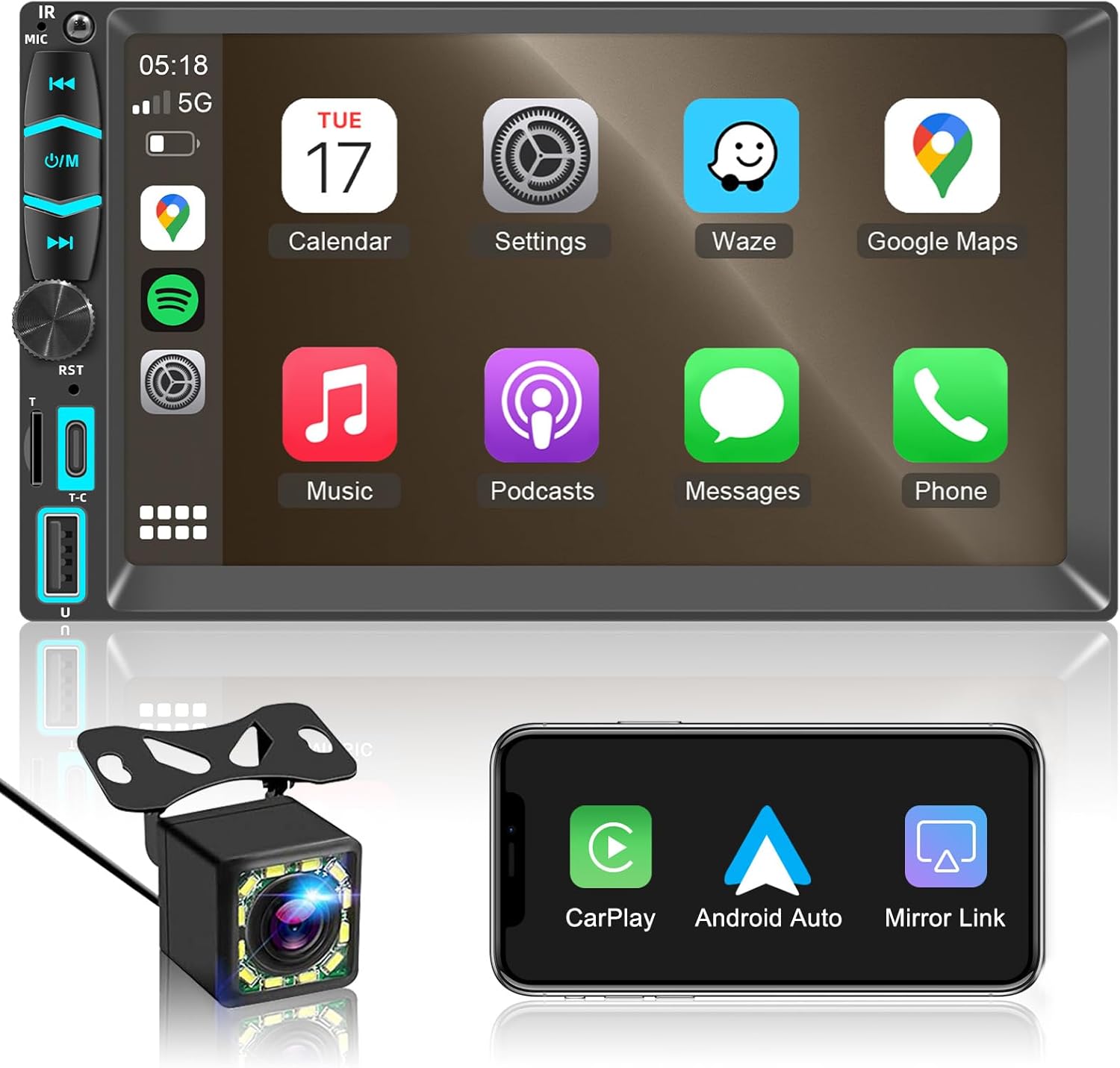 7″ Wireless Double Din Car Stereo Apple Carplay Radio Screen for Car Audio Receivers, Bluetooth Car Play Android Auto Touchscreen, Mirror Link, Backup Camera, SWC, AM/FM, AirPlay, Type-C 7″ Wireless Double Din Car Stereo Apple Carplay Radio Screen for Car Audio Receivers, Bluetooth Car Play Android Auto Touchscreen, Mirror Link, Backup Camera, SWC, AM/FM, AirPlay, Type-C