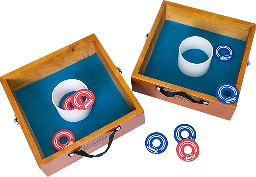 لعبة Washer Toss للألعاب الخارجية ألعاب الفناء والعشب العملاقة | مجموعة من هدفين من الخشب الصلب وحلقات رمي غسالات مقاس 2.5 بوصة | لوحة نصب عين الثور | حفلة التخييم على الشاطئ في الفناء الخلفي