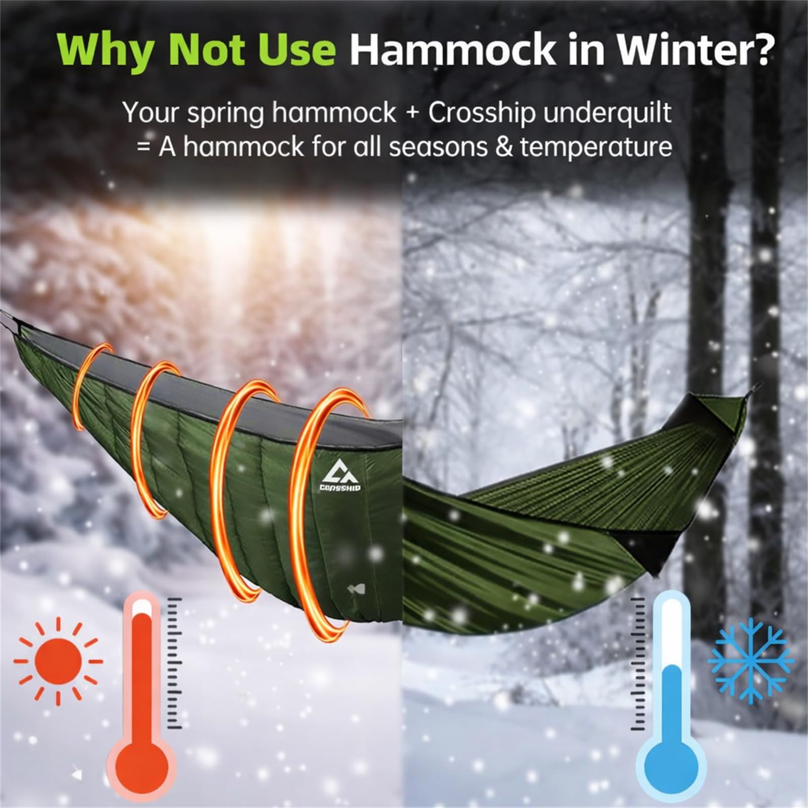 CROSSHIP Camping Hammock with Mosquito Net, Underquilt & Rain Fly Tarp, Forest Green, Hammock + Underquilt + Rain Fly Tarp - Image 5