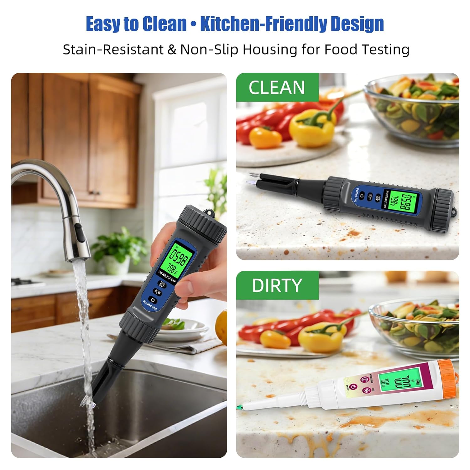 pH Meter for Food with Temperature – Digital Food pH Meter, High Accuracy ±0.1 pH Electronic Tester for Hot Sauce, Fermentation, Cheese, Sourdough, Canning & Acidity Testing