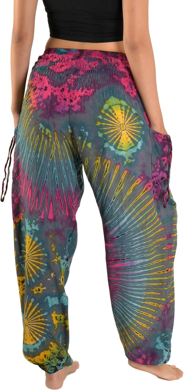 Orient Trail Women's Hippie Bohemian Palazzo Yoga Scrunched Bottom Tie Dye Harem Pants