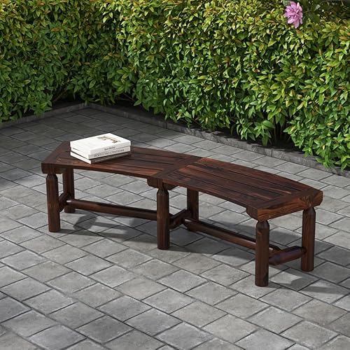 SPORFIT Outdoor Curved Bench, Rustic Fir Wood 2-Person Backless Seat