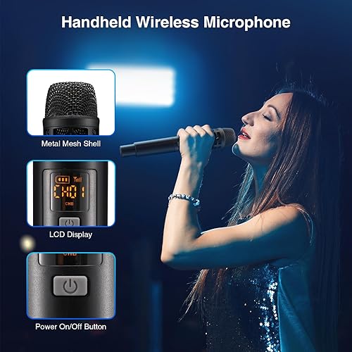 Miniatura 3 de Micrófonos inalámbricos para karaoke, micrófono inalámbrico UHF Bluetooth con receptor recargable, microfono Inalambrico profesional para iglesia,