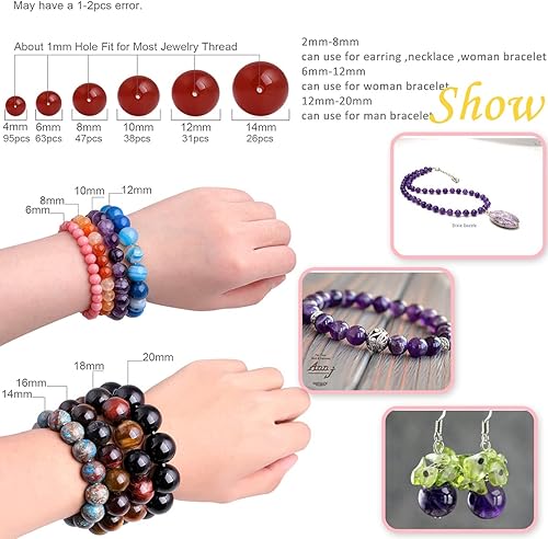 Miniatura 5 de GEM-Inside - Cuentas sueltas de amatista de color natural mezclado de 0.315 pulgadas (0.315 in), cuentas redondas de piedra energética para